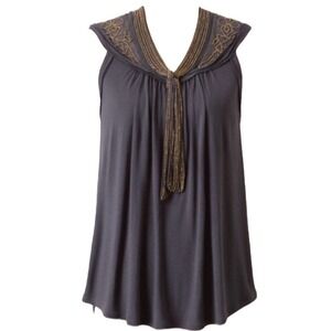 Nwt Anthro Ett Twa Xs Top Beaded gray blouse front tie